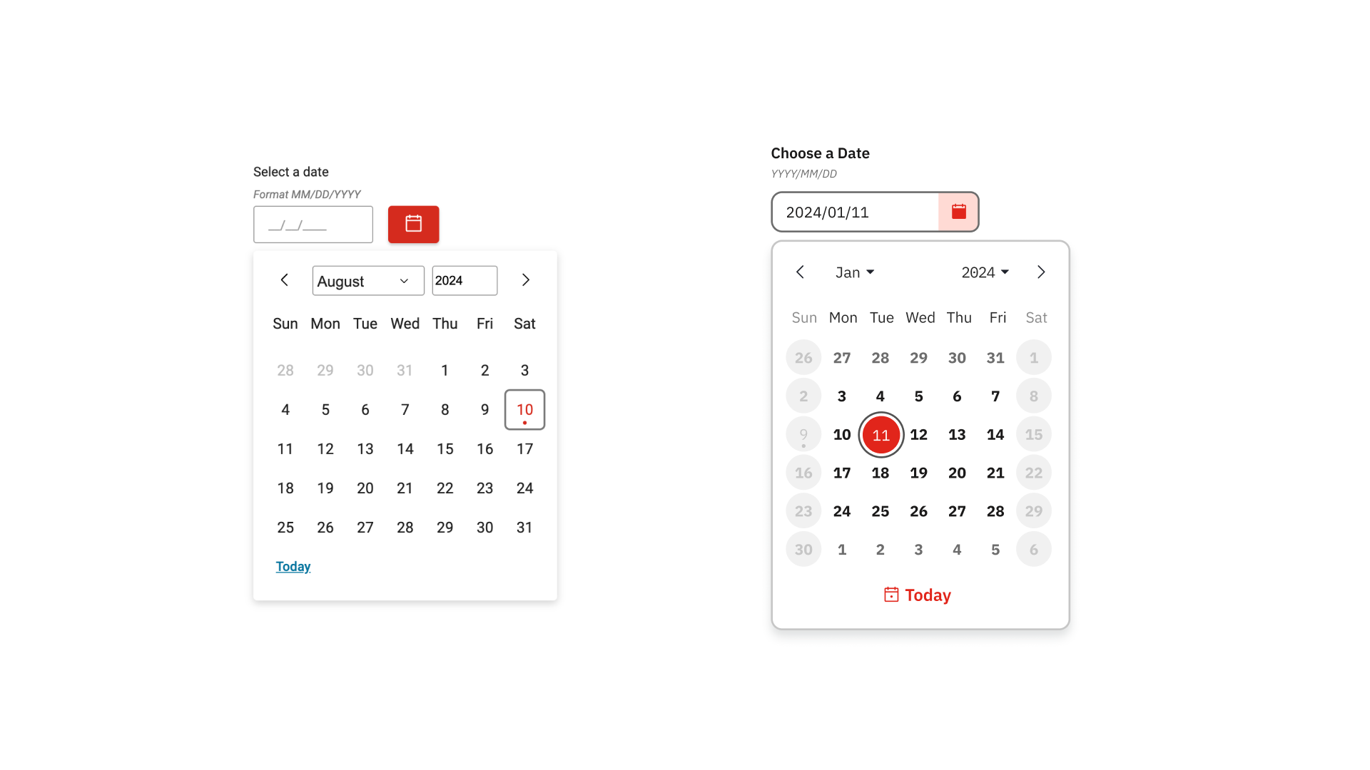 Side-by-side overview of the date picker before and after the redesign