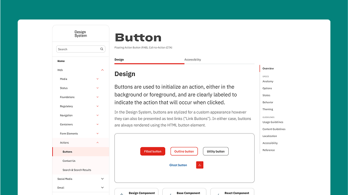 Redesigned design system portal with clean interface, visual component examples, and clear navigation
