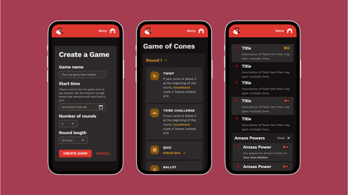 Survivor social game interface showing player dashboard and game mechanics