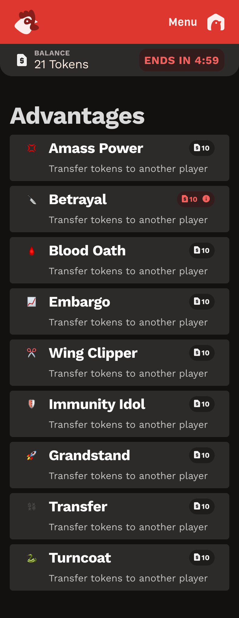 Pecking Order game list screen showing current games and archive